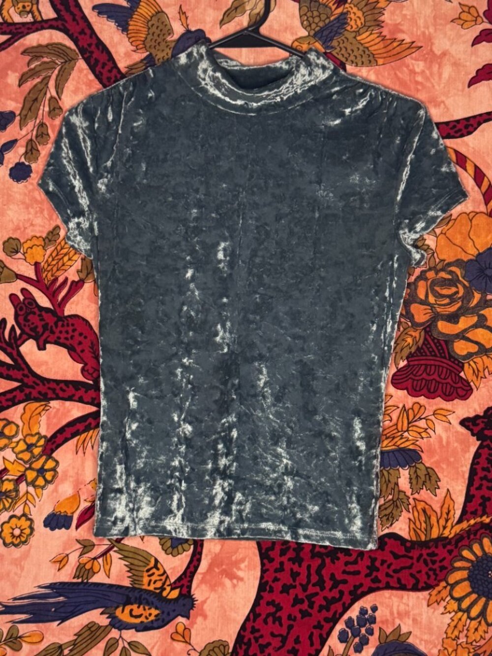 Blue Crushed Velvet Short Sleeve